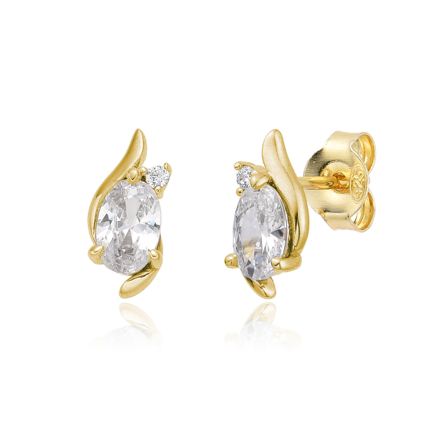 Ohrringe Silber Zirkonia Silberohrringe - Zirkonia - 11 mm - Vergoldet und Rhodiniertes Silber