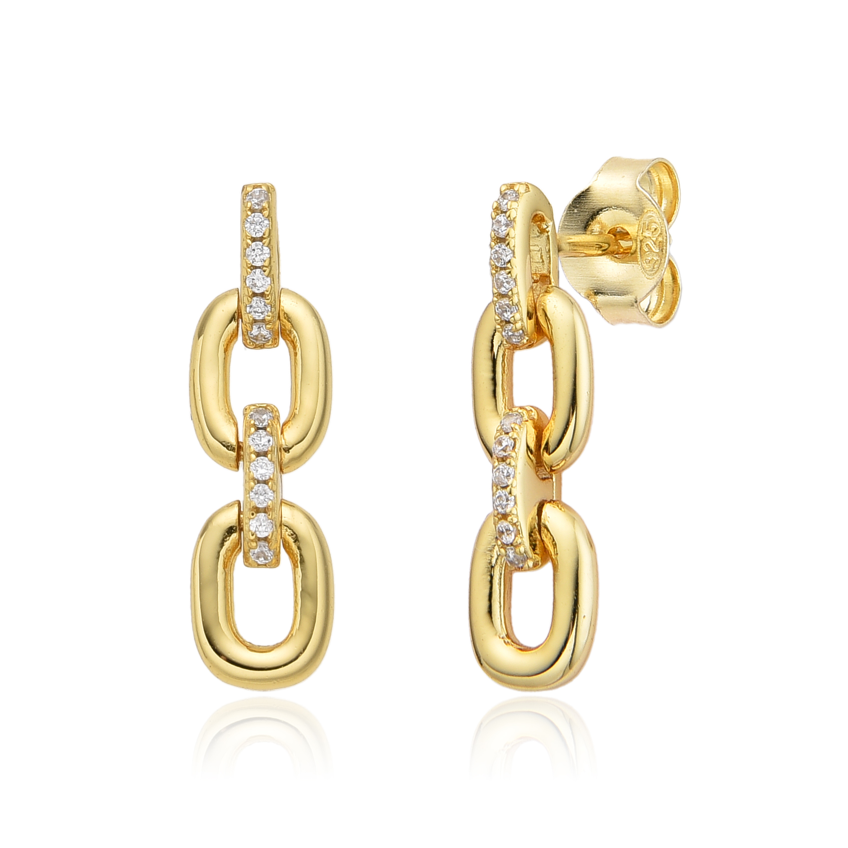 Ohrringe Silber Zirkonia Ohrringe Knoten - Weiße Zirkonia - 20mm - Silber Vergoldet und rhodiniertes Silber