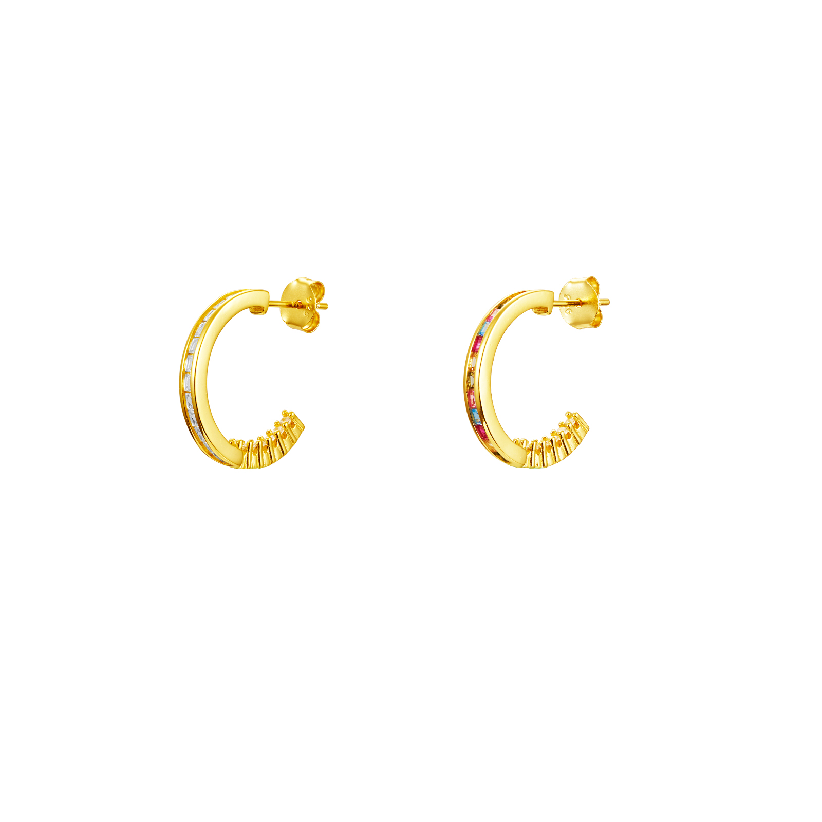 Pendiente Plata Circonita Pendientes Semi Aro  - 21 mm - Circonita - Bañado Oro y Plata Rhodiada