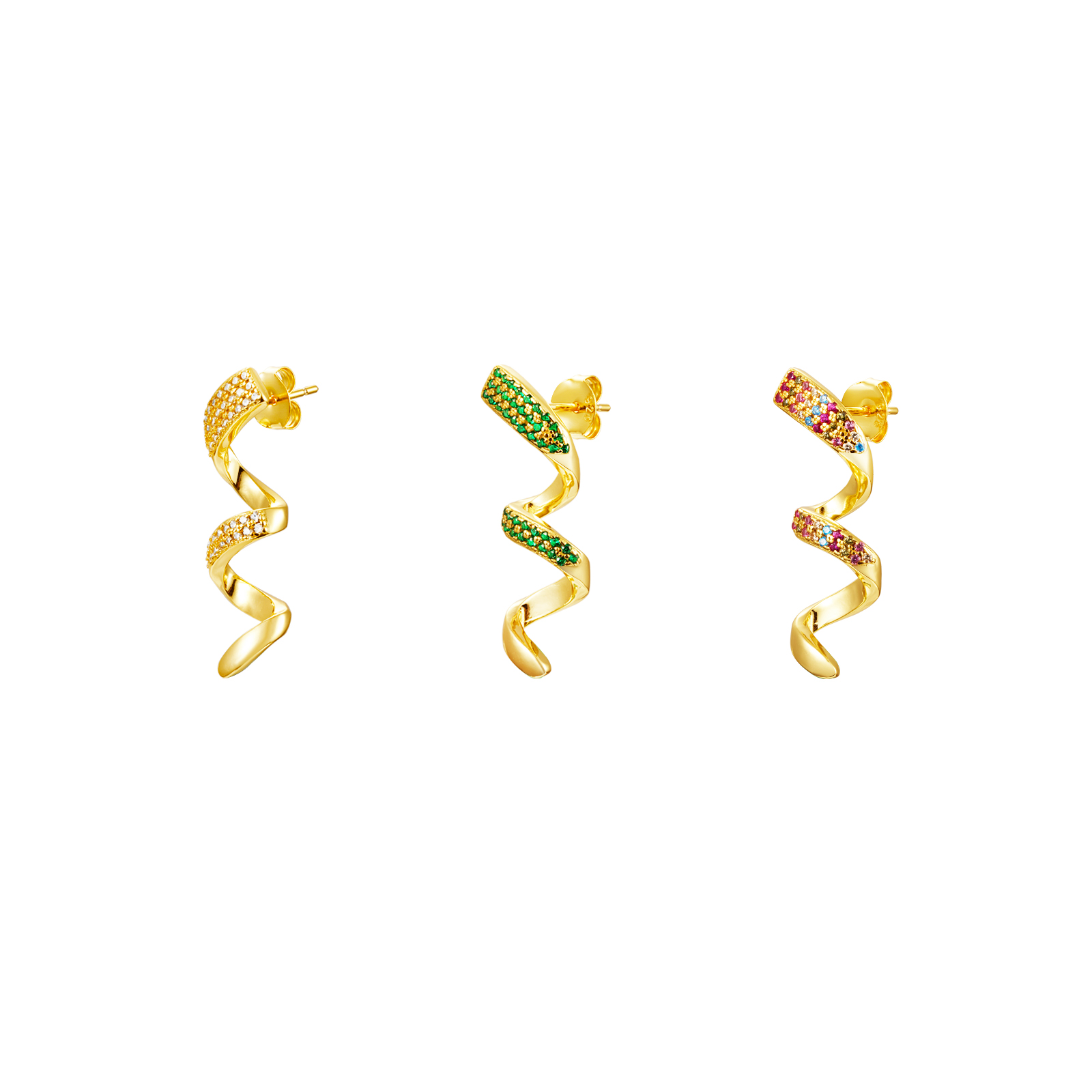 Pendiente Plata Circonita Pendientes Plata Circonita  - Espiral   - 32 mm - Bañado Oro y Plata Rhodiada