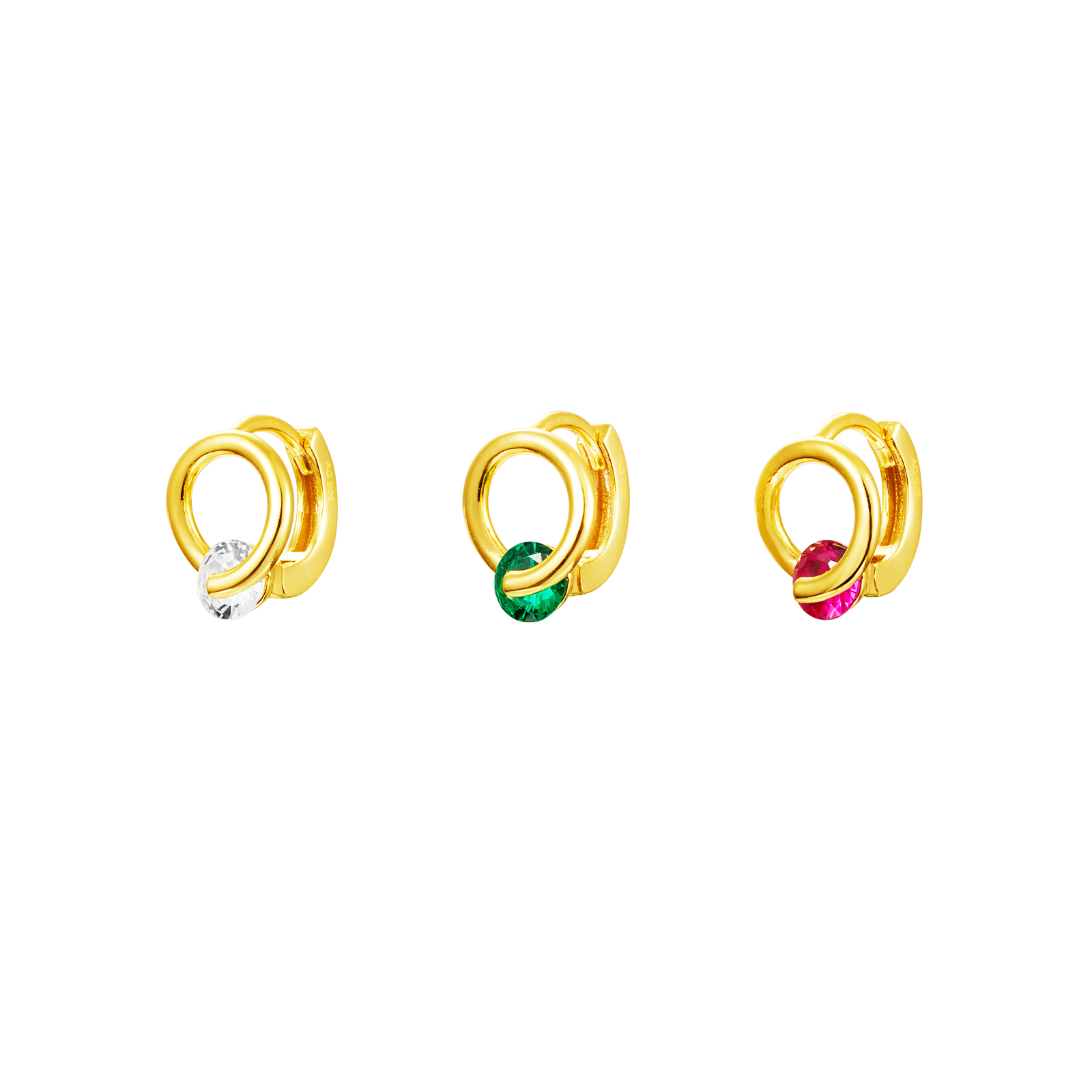 Pendiente Plata Circonita Pendientes Aro Circonita - Espiral  - 12   mm - Bañado Oro y Plata Rodiada