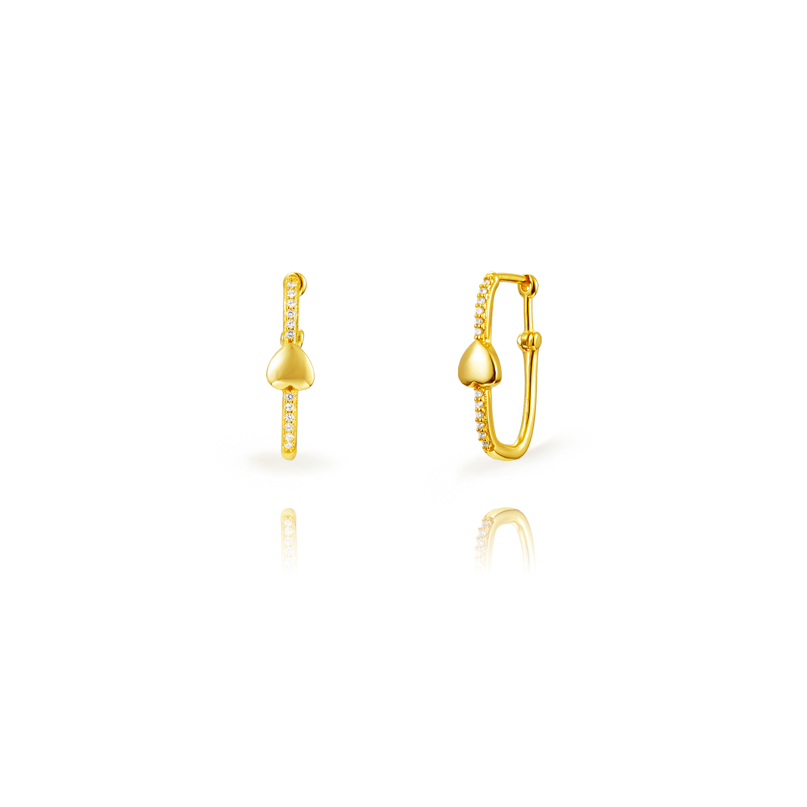 Pendiente Plata Circonita Pendientes Plata Corazón - Circonita Blanca  - Rectángulo   - 23 mm - Bañado Oro y Plata Rhodiada