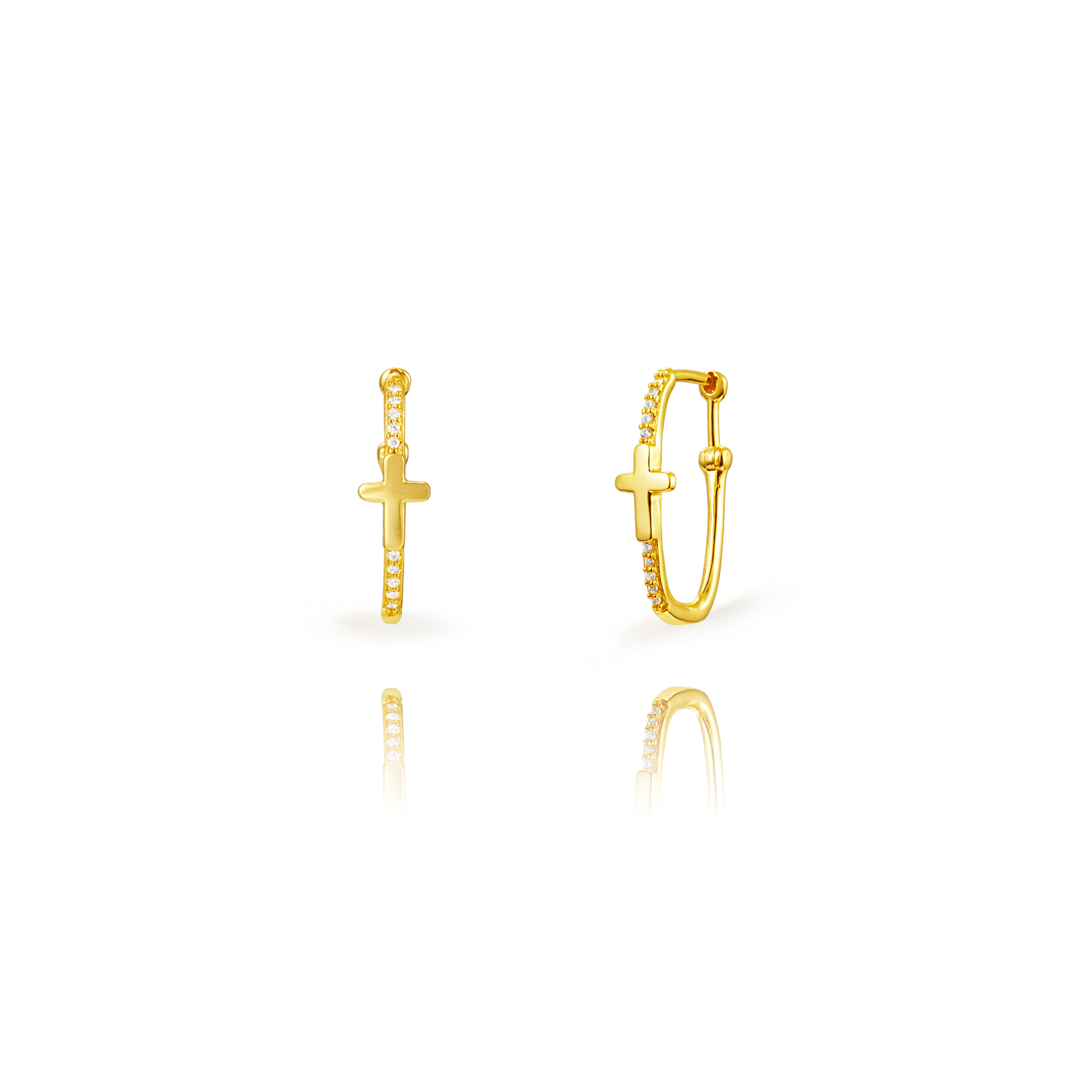 Pendiente Plata Circonita Pendientes Plata Cruz - Circonita Blanca  - Rectángulo   - 23 mm - Bañado Oro y Plata Rhodiada
