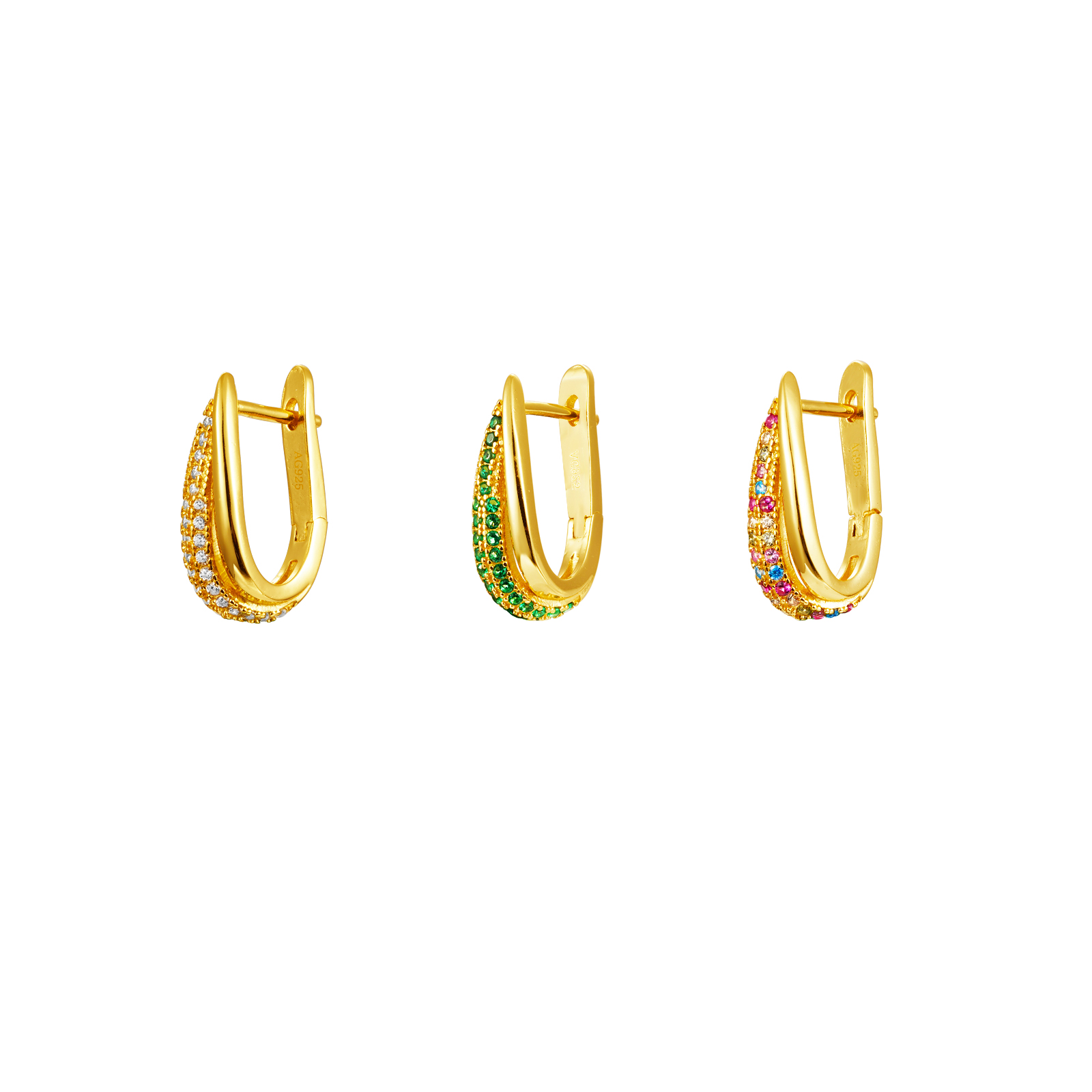 Pendiente Plata Circonita Pendientes Dobles - Circonita  - 20 mm - Bañado Oro y Plata Rhodiada