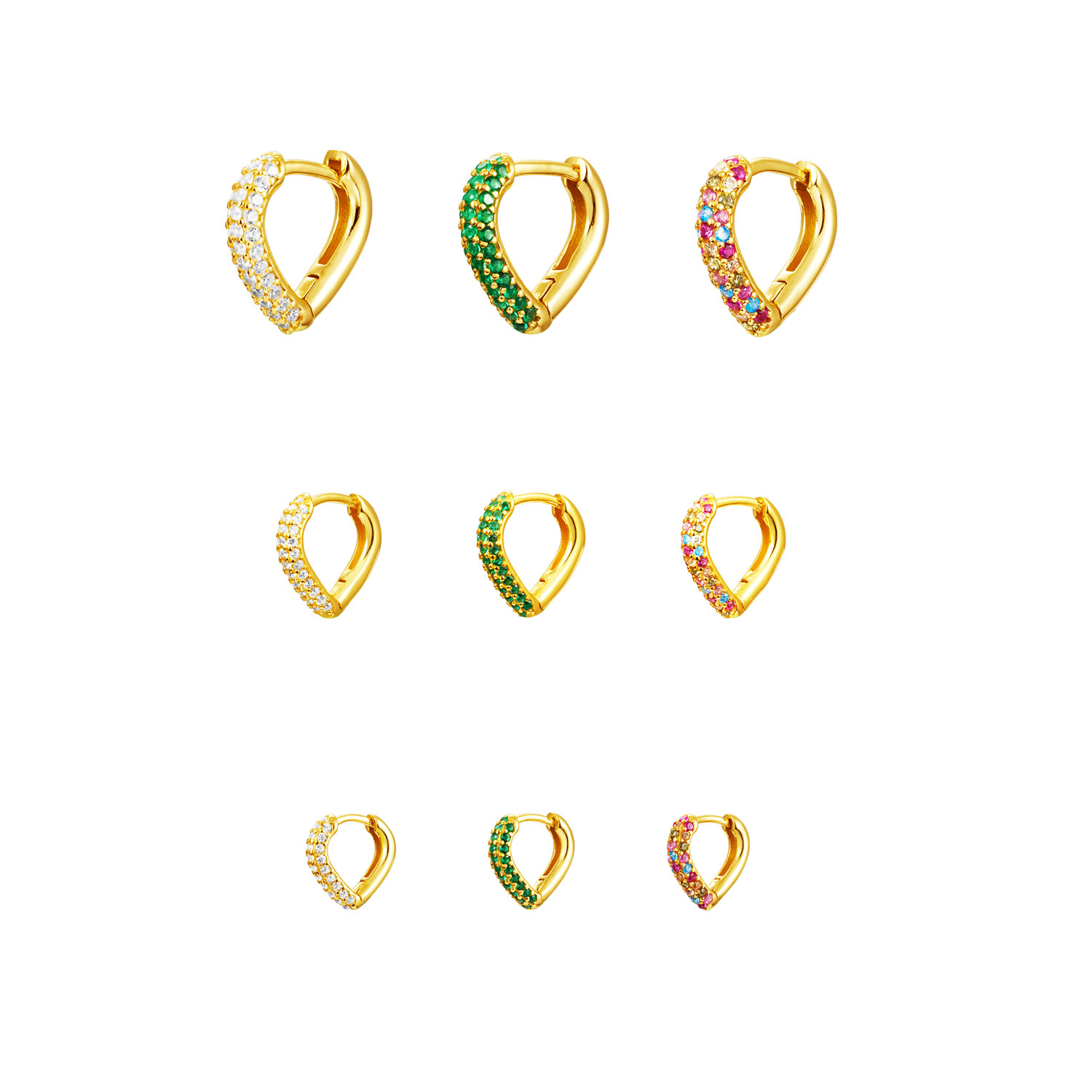 Pendiente Plata Circonita Pendientes Aro Corazón - Circonita - 9,11,13  mm - Bañado Oro y Plata Rhodiada