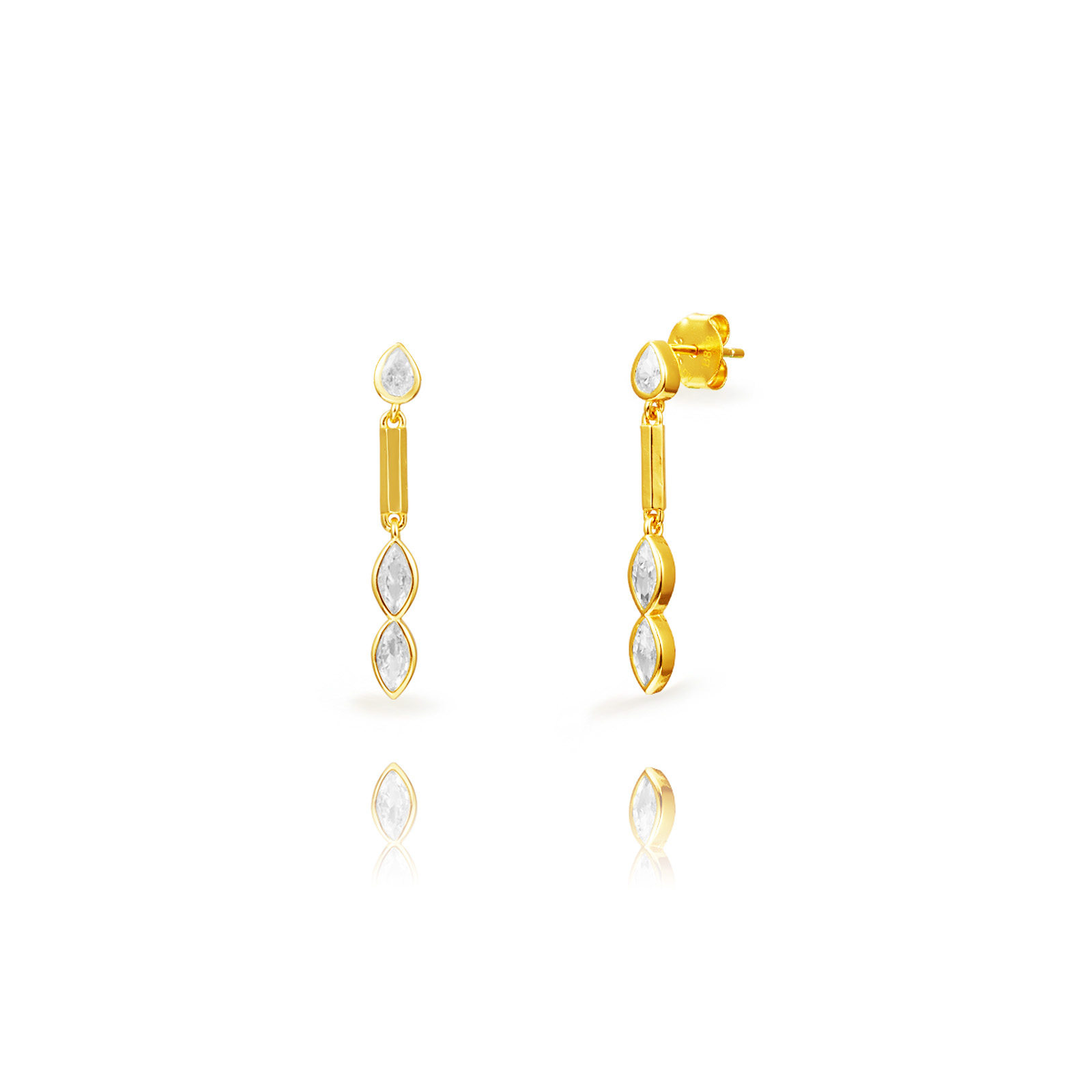 Ohrringe Silber Zirkonia Ohrringe - Marquise Zirkonia Lang - 29 mm - Vergoldet und Rhodiniert