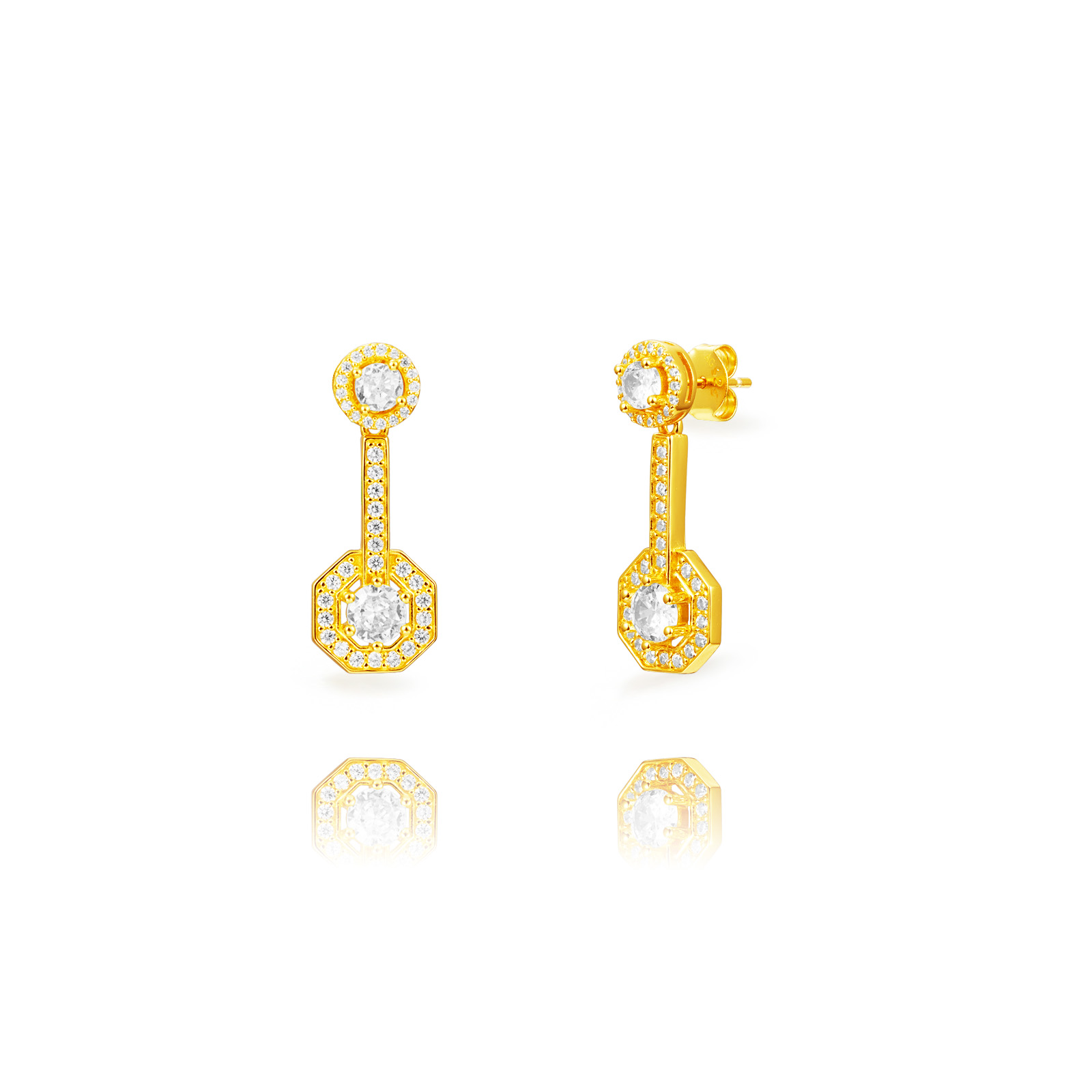 Pendiente Plata Circonita Pendientes Hexágono  - Circonita - 28 mm - Bañado Oro y Plata Rodiada