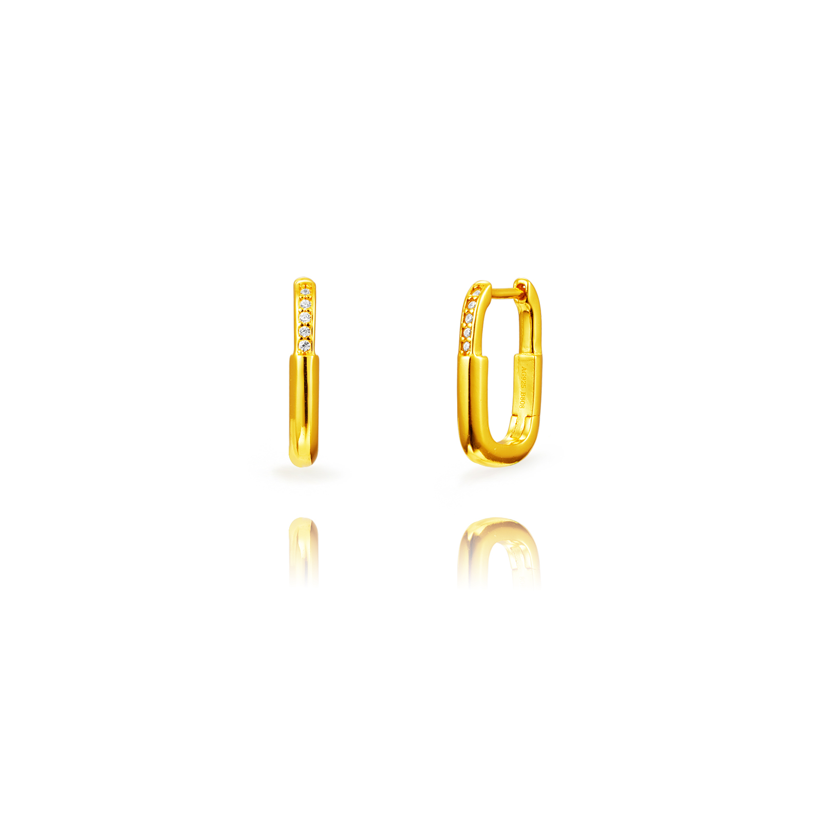 Ohrringe Silber Zirkonia Silber Zirkonia Ohrringe - Rechteck - 17 mm - Vergoldet und rhodiniertes Silber