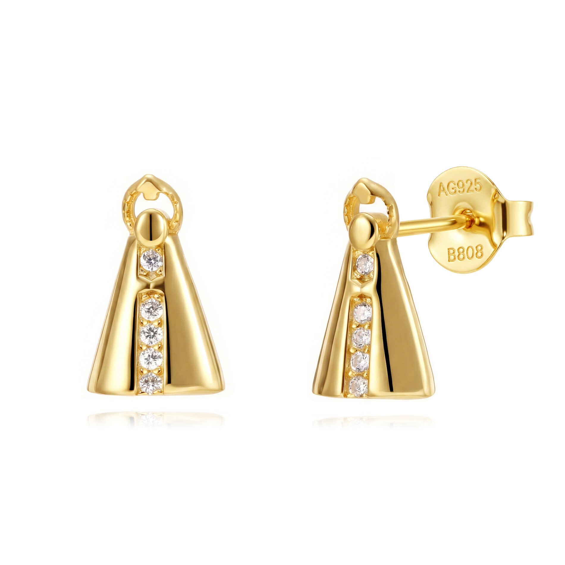 Pendiente Plata Circonita Pendientes Plata Circonita - Virgen - 11 mm - Bañado Oro y Plata Rodiada