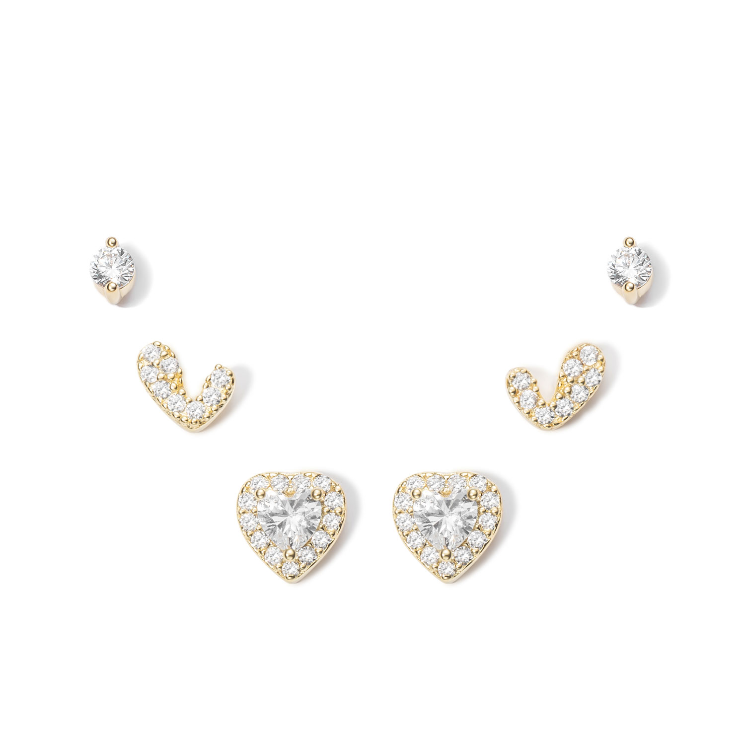 Pendiente Plata Circonita Pendientes Plata - Pack de Tres - Corazónes y Círculo - Bañado Oro y Plata Rodiada