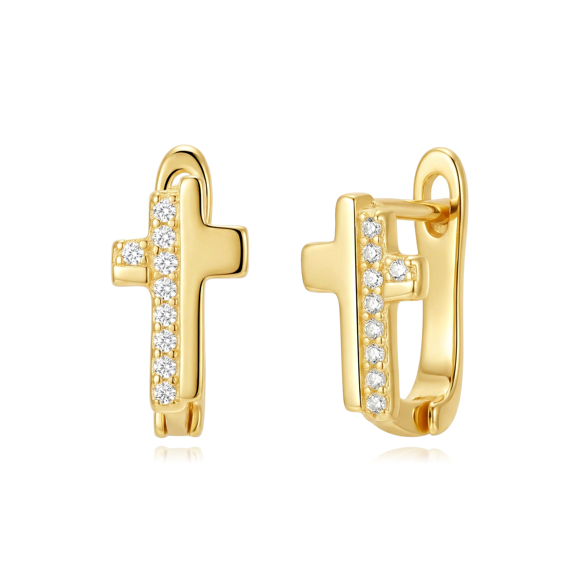 Pendiente Plata Circonita Pendientes Plata Cuadrado - Cruz - 11 mm - Bañado Oro y Plata Rodiada