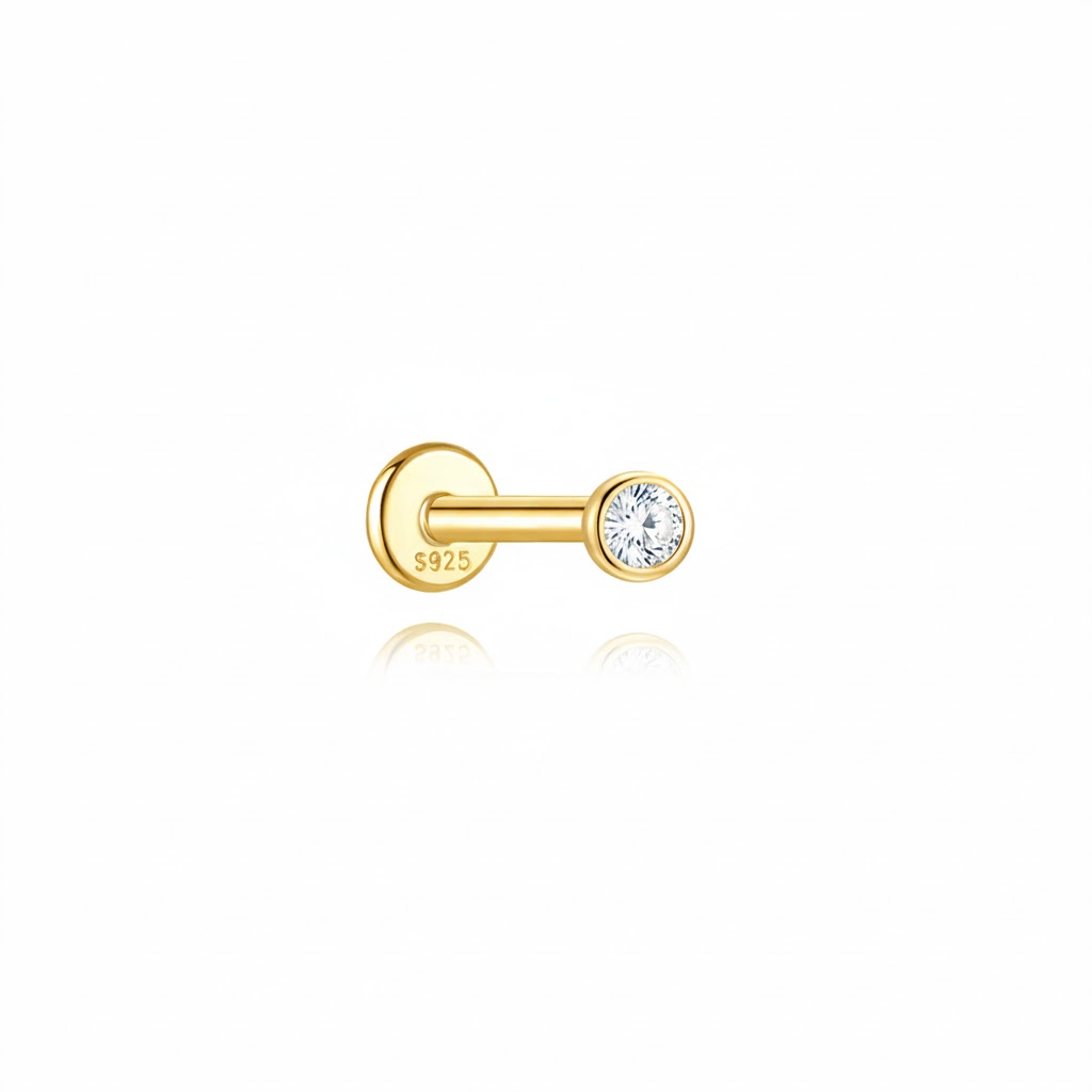 Pendiente Piercing Piercing Plata Circonita - Círculo - 2 mm - Bañado Oro y Plata Rodiada