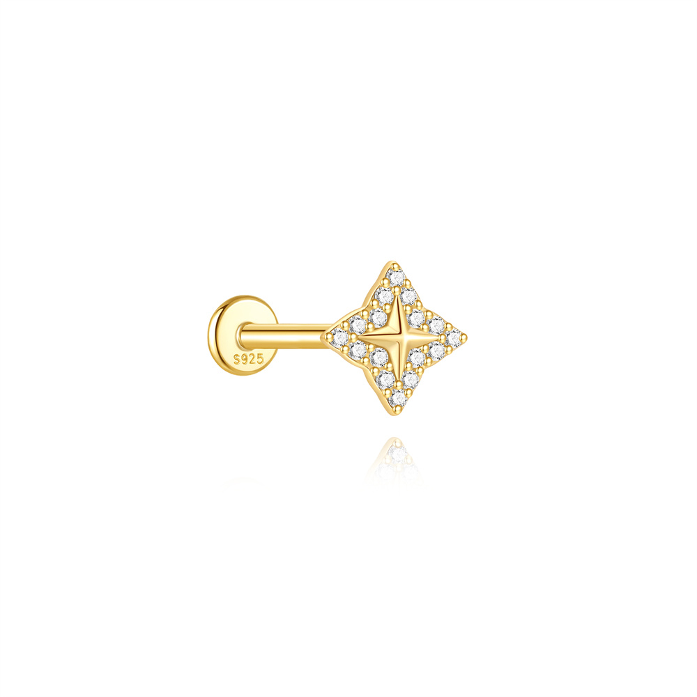 Pendiente Piercing Piercing Plata Circonita  - 7 mm - Bañado Oro y Plata Rodiada