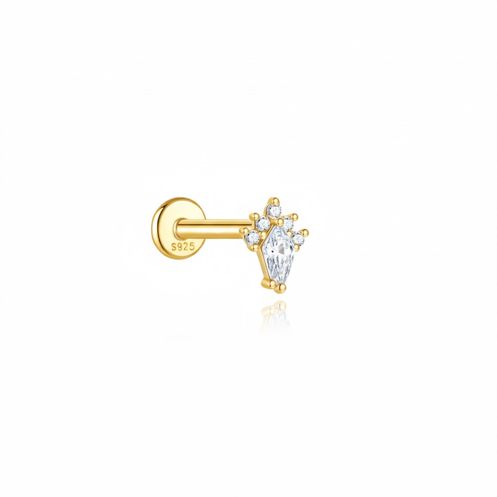 Pendiente Piercing Piercing Plata Circonita - 5,9 mm - Bañado Oro y Plata Rodiada