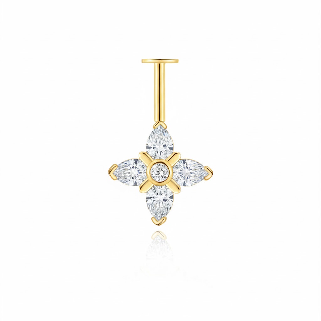 Pendiente Piercing Piercing Plata Circonita  - 11,2 mm - Bañado Oro y Plata Rodiada