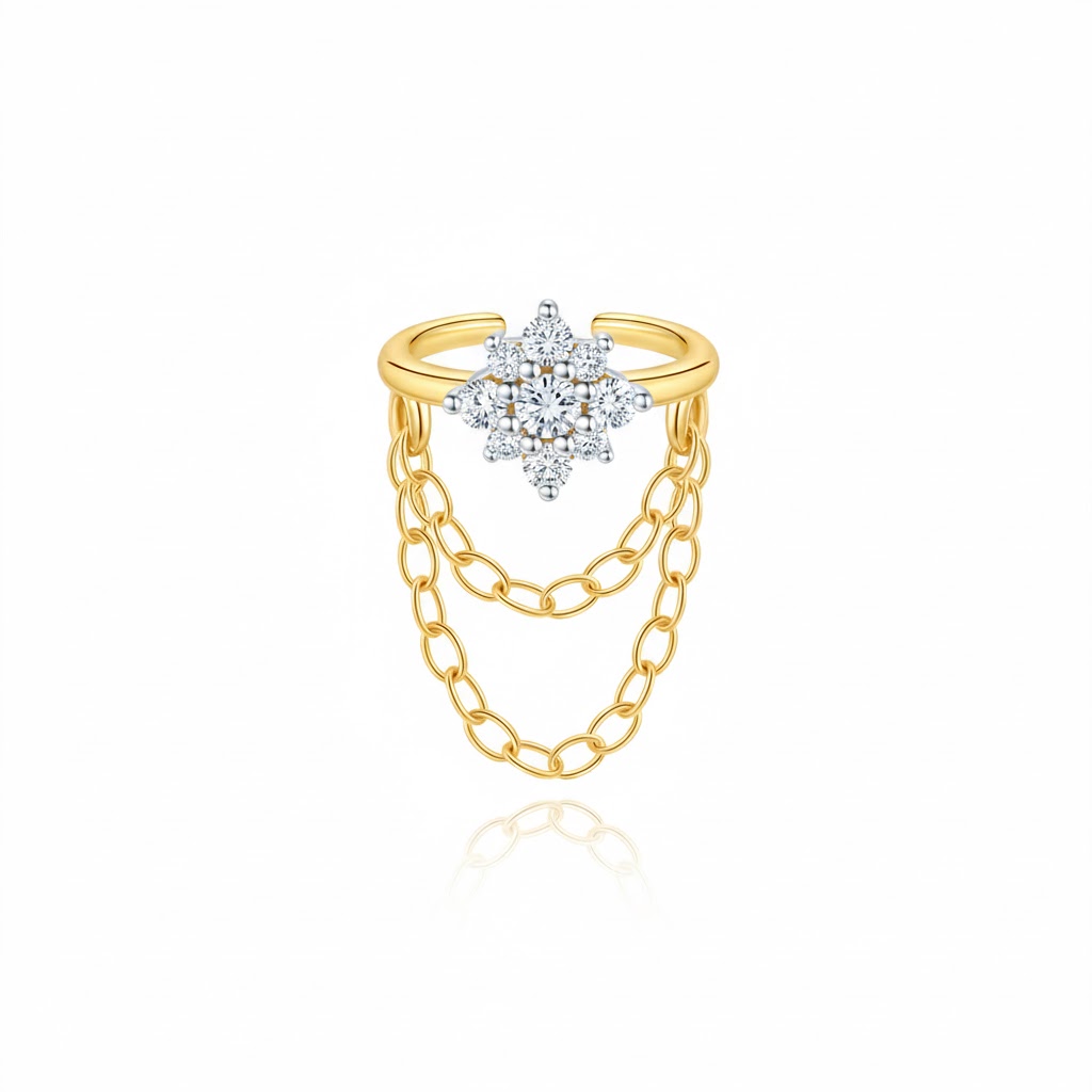 Pendiente Piercing Piercing Plata Circonita - Estrella - 15 mm - Bañado Oro y Plata Rodiada