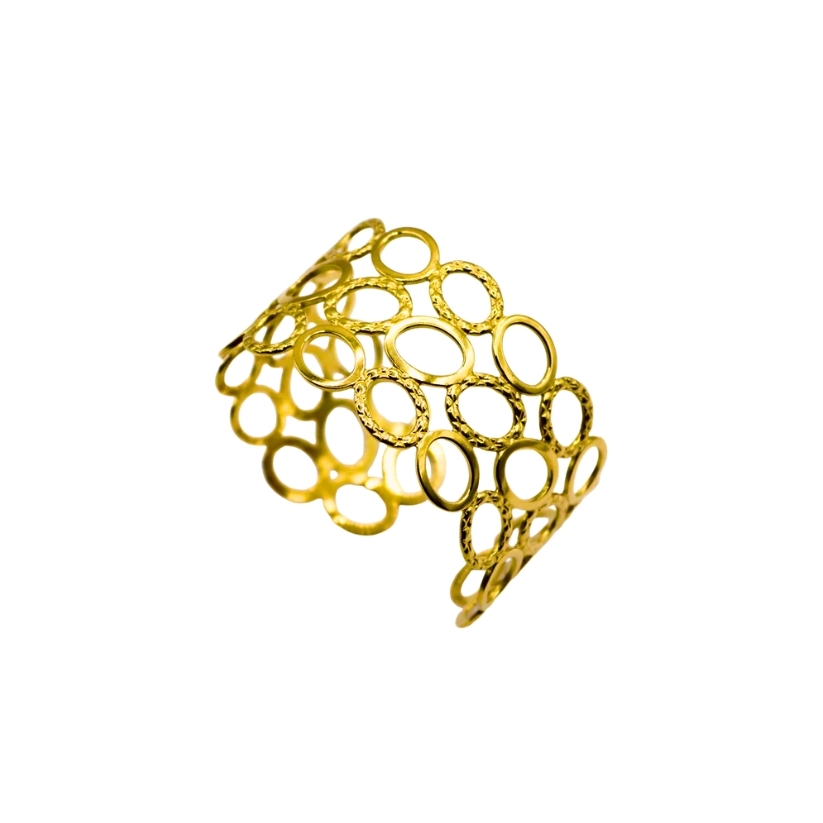 Pulsera Acero Liso Pulsera Acero Lisa Esclava -  Circulos - 34 mm  - Ajustable - Color Oro