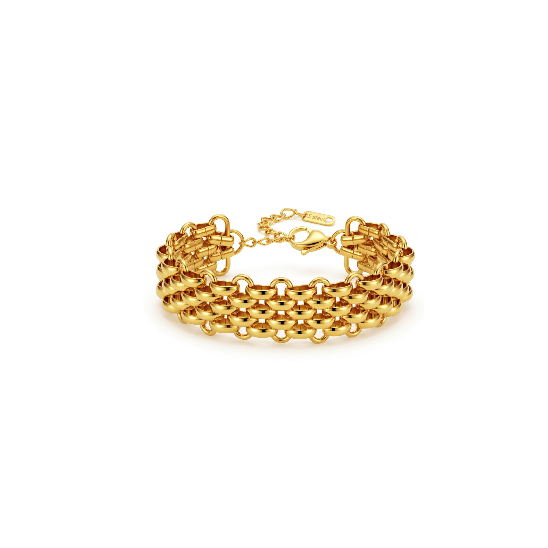 Pulsera Acero Liso Pulsera Acero - Eslabón - 16 + 5 cm - Color Oro y Color Acero