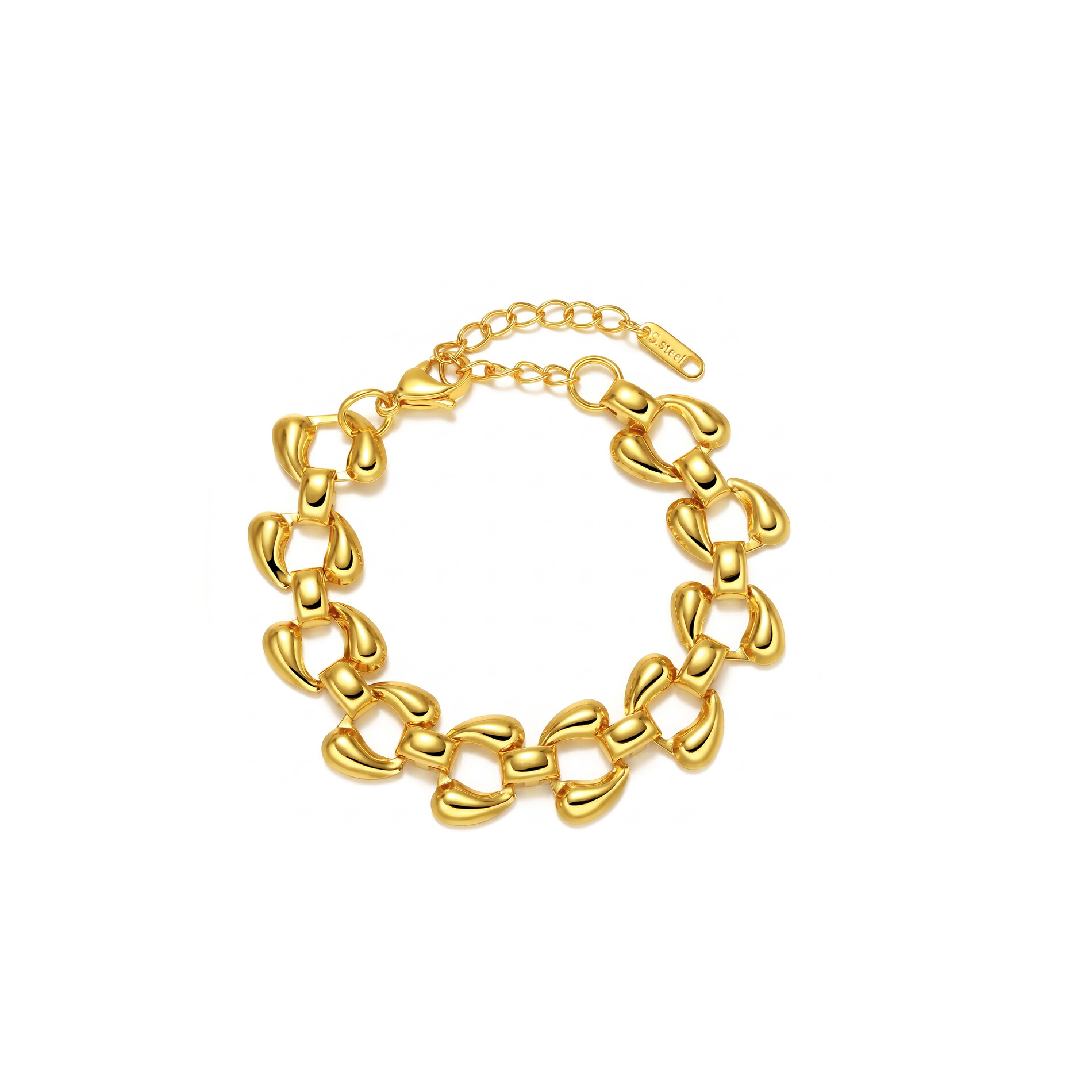 Pulsera Acero Liso Pulsera Acero Lisa - Eslabón Redondeado  - 17 + 5 cm - Ajustable - Color Oro y Color Acero