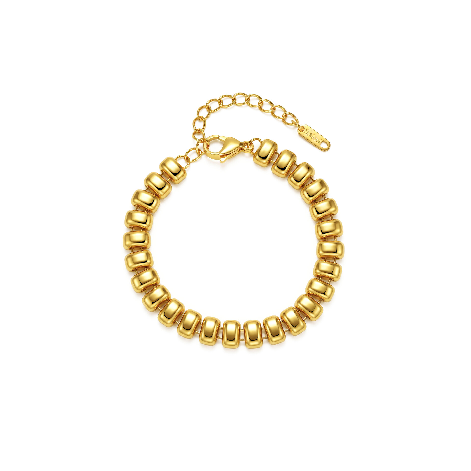 Pulsera Acero Liso Pulsera Acero Lisa - Diseño - 17 + 5 cm - Ajustable - Color Oro y Color Acero
