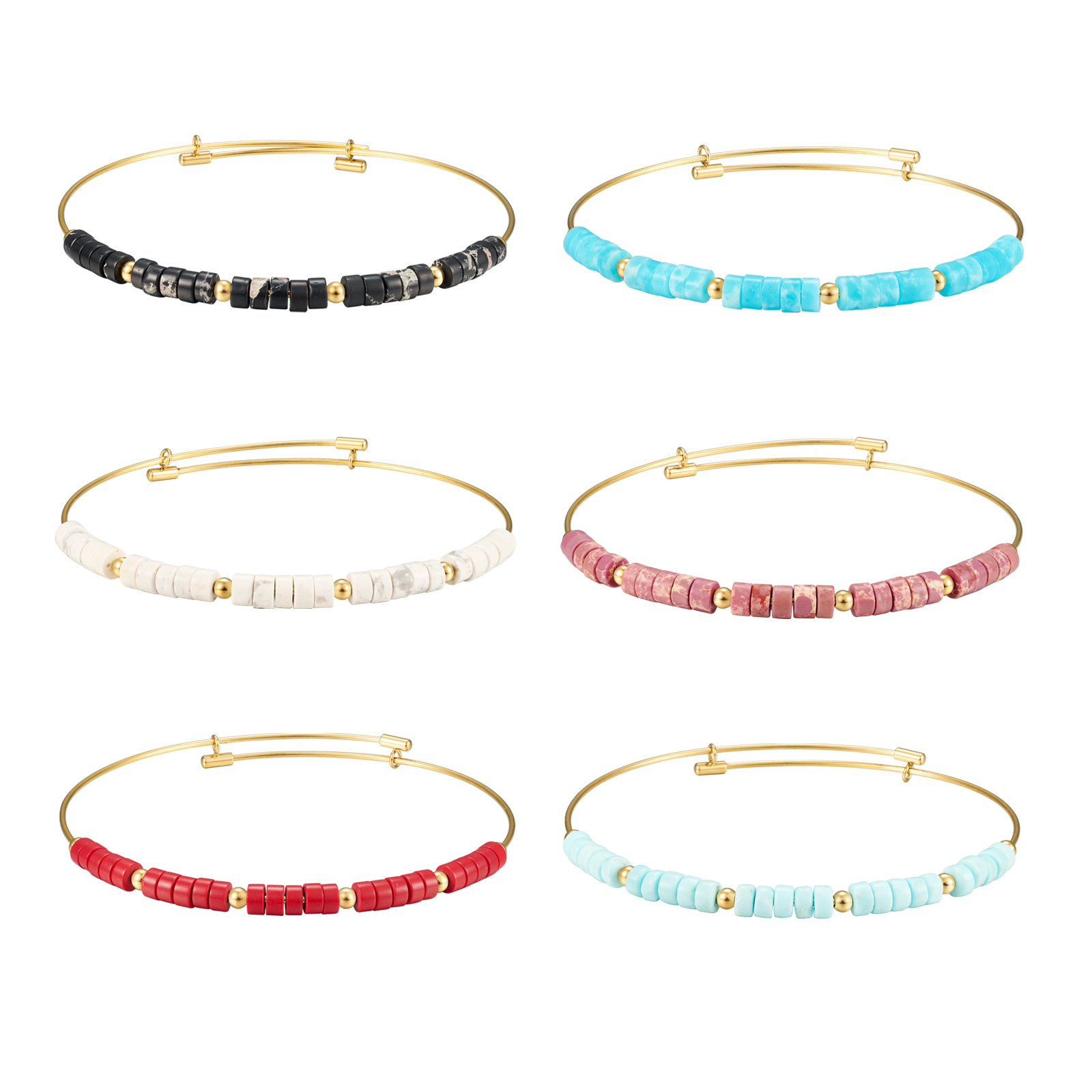 Steel Stone Bracelets Adjustable Steel Bracelet - Minerals 4 mm - 63 mm Inside - Colour Gold and Steel Colour