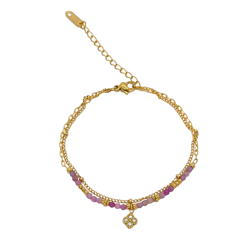 Pulsera Acero Mineral Pulsera Acero Mineral - Trébol de Circonitas -  17 + 4 cm - Color Oro