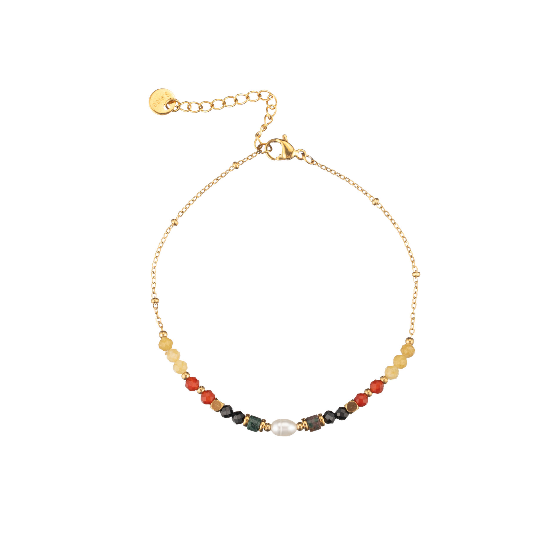 Pulsera Acero Mineral Pulsera Mineral Acero - Mineral y Perlas - 18 + 4 cm - Color Oro
