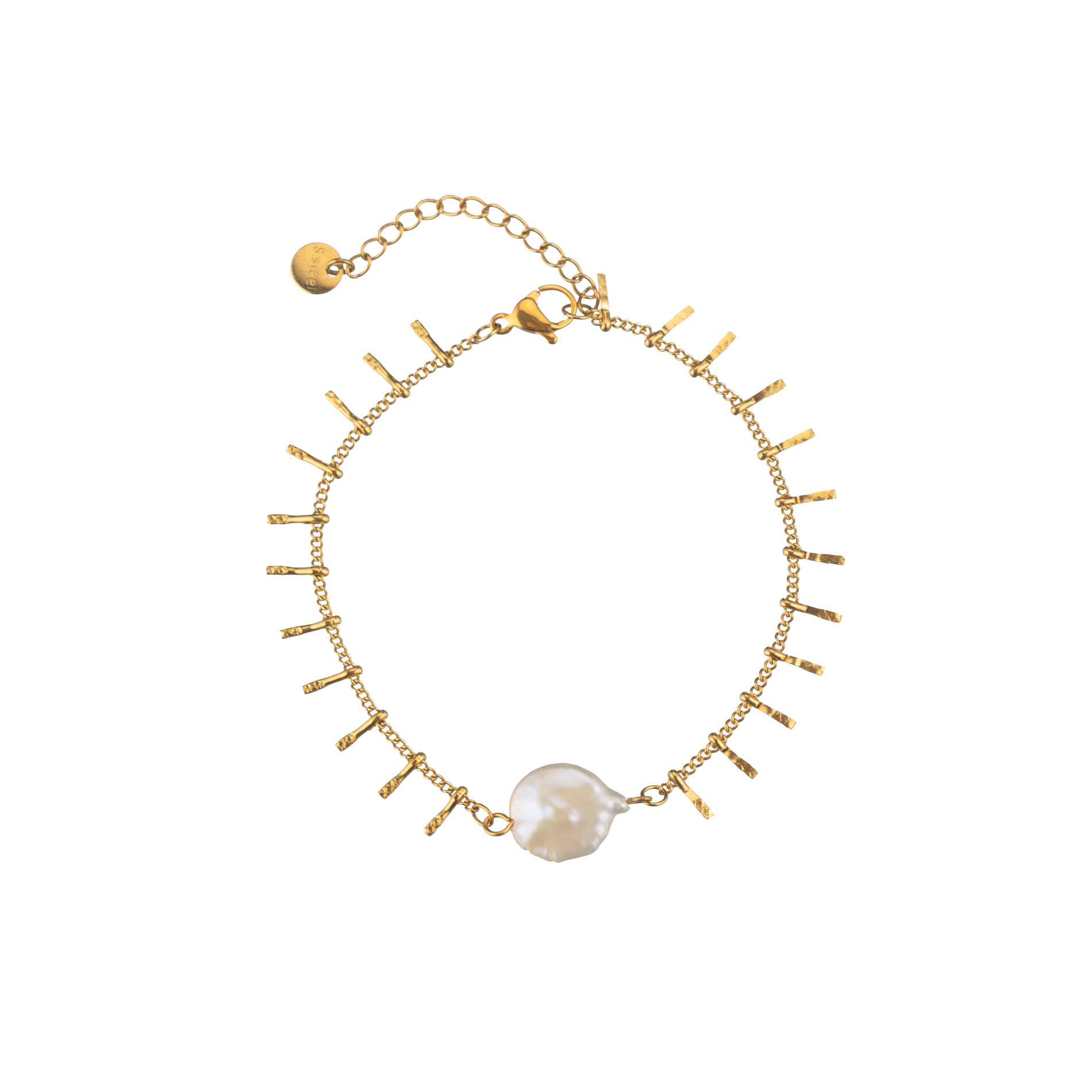 Pulsera Acero Mineral Pulsera Mineral Natural - Barras - Perla - 17 + 4 cm - Color Oro