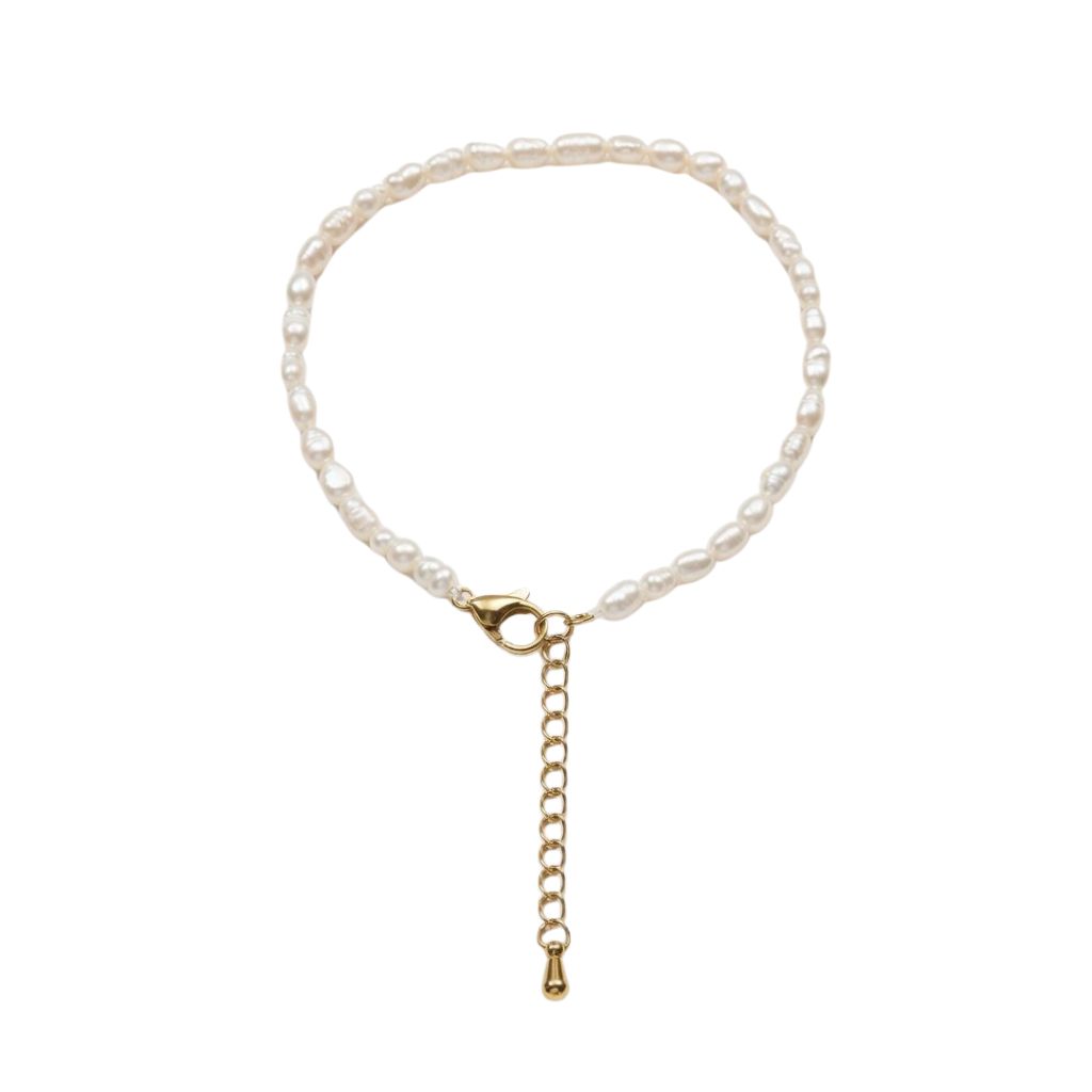 Steel Stone Bracelets Cultured pearl Bracelet - Rice pearl 3-4 x 5 mm - AAA+ quality - 16+5 cm - Gold color