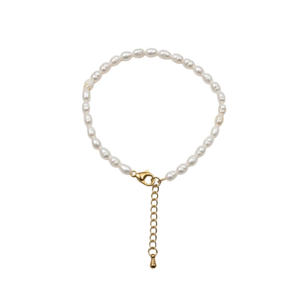 Steel Stone Bracelets Cultured pearl Bracelet - Rice pearl 4-5 x 5,5mm - AAA+ quality - 16+5 cm - Gold color
