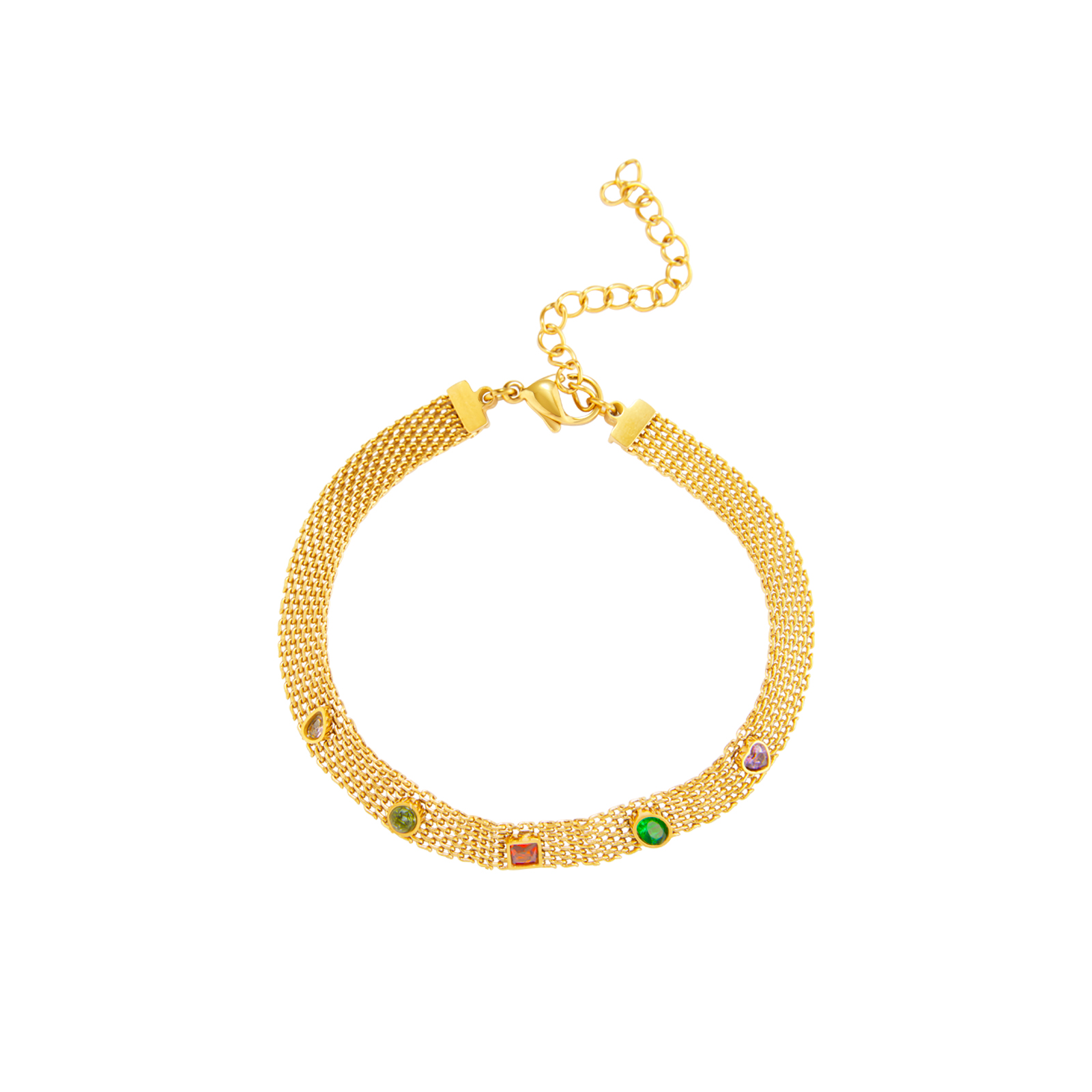 Bracelets Acier Zircone Bracelet en acier - Zircone multicolore - Bismarck - 18+5 cm - Or et Argent